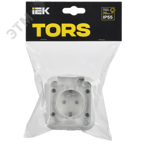 TORS Розетка 1-местная заземляющим контактом и крышкой 16А IP55 TS320 белый IEK - фото 2
