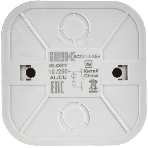 GLORY Выключатель 1-клавишный для открытой установки с индикацией 10А ВС20-1-1-ХБм белый матовый IEK - фото 4