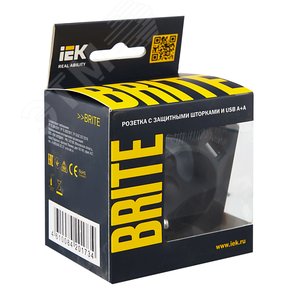 BRITE Розетка с заземлением с защитными шторками 16А с USB A+A 2,1А РЮш10-1-БрГ графит - фото 7