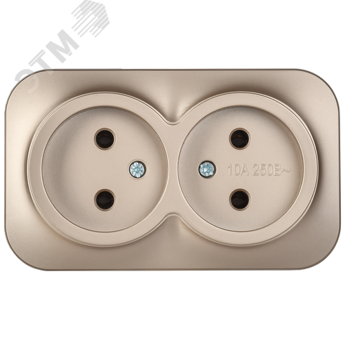GLORY Розетка 2-местная для открытой установки без заземления без защитных шторок 10А РС22-2-ХШм шампань матовый IEK - фото 3