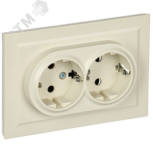 BRITE Розетка двойная с заземлением с защитными шторками 16А в сборе РСш12-3-БрКр бежевый - фото 1