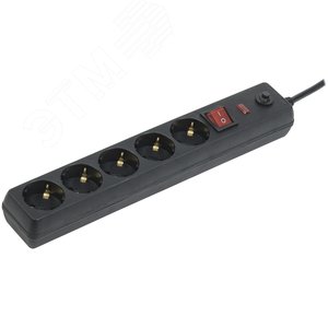 Изображение товара Фильтр сетевой СФ-05К-выключатель 16А 5 мест 5м 3х1мм2 черный (шт)