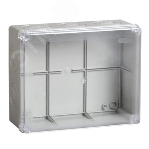 Коробка КМ41275 распаячная для открытой проводки 240х195х90мм IP44 RAL7035 прозрачный красный кабельные вводы - фото 1