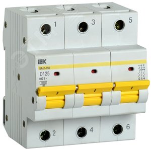 Выключатель автоматический ВА47-150 3Р 125А 15кА характеристика D MVA50-3-125-D IEK