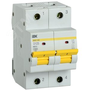 Выключатель автоматический ВА47-150 2Р 125А 15кА характеристика D MVA50-2-125-D IEK