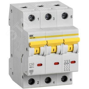 Изображение товара Выключатель автоматический ВА47-60M 3Р 50А 6кА С (шт)