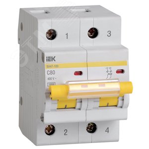 Изображение товара Выключатель автоматический двухполюсный 80А С ВА47-100 10кА (шт)