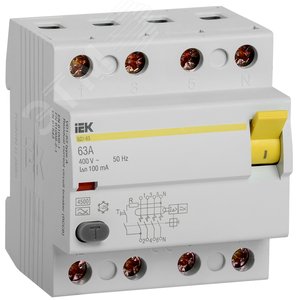 Выключатель дифференциального тока (УЗО) ВД1-63 4Р 63А 100мА А(Электромеханическое)