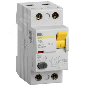 Выключатель дифференциального тока (УЗО) 2п 40А 30мА ВД1-63 А(Электромеханическое) MDV11-2-040-030 IEK