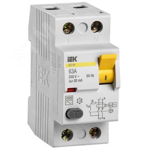 Выключатель дифференциального тока (УЗО) 2п 63А 30мА ВД1-63 АС(Электромеханическое)
