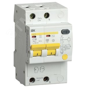 Выключатель автоматический дифференциальный АД12S 2Р 50А 300мА MAD13-2-050-C-300 IEK