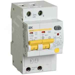 Выключатель автоматический дифференциальный АД12MS 2Р 63А 100мА MAD123-2-063-C-100 IEK