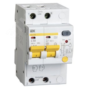 Выключатель автоматический дифференциальный АД-12М 2п 50А 30мА С MAD12-2-050-C-030 IEK