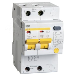 Выключатель автоматический дифференциальный АД12 2Р B16 30мА MAD10-2-016-B-030 IEK