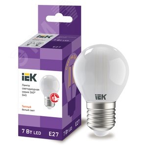 Лампа светодиодная LED 7вт Е27 белый матовый шар FILAMENT LLF-G45-7-230-40-E27-FR IEK