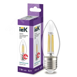 Лампа светодиодная C35 свеча прозрачная 7Вт 230В 4000К E27 серия 360° IEK LLF-C35-7-230-40-E27-CL IEK