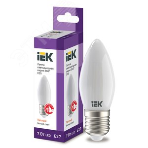 Лампа светодиодная C35 свеча матовая 7Вт 230В 3000К E27 серия 360° IEK LLF-C35-7-230-30-E27-FR IEK