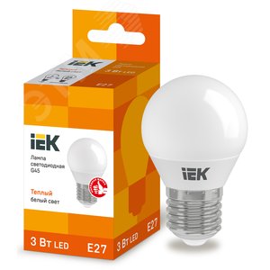 Лампа светодиодная G45 шар 3Вт 230В 3000К E27 IEK LLE-G45-3-230-30-E27 IEK
