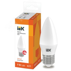 Лампа светодиодная C35 свеча 9Вт 230В 3000К E27 IEK LLE-C35-9-230-30-E27 IEK