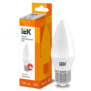 Лампа светодиодная LED 7вт Е27 тепло-белый матовая свеча ECO