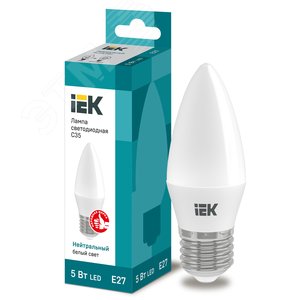 Лампа светодиодная C35 свеча 5Вт 230В 4000К E27 IEK LLE-C35-5-230-40-E27 IEK