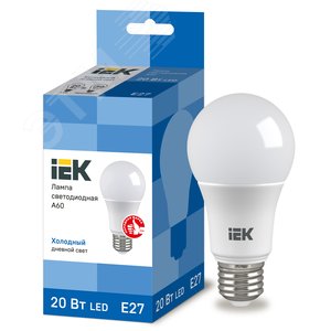 Лампа светодиодная A60 груша 20Вт 230В 6500К E27 IEK LLE-A60-20-230-65-E27 IEK