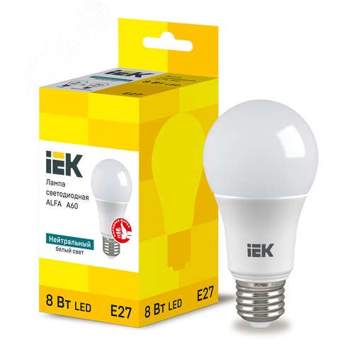 Изображение товара Лампа LED ALFA A60 груша 8Вт 230В 4000К E27 6шт (шт)