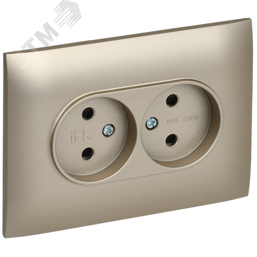 SKANDY Розетка 2-местная без заземления с защитными шторками 10А в сборе SK-R09Sh шампань IEK - фото 1