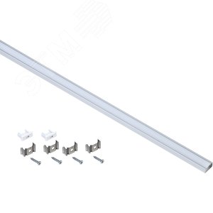 Изображение товара Профиль алюминиевый для светодиодной ленты 1607 накладной прямоугольный 2 м с комплектом аксессуаров (опал) (шт)