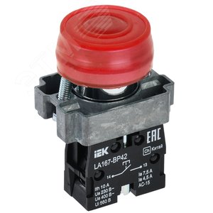 Изображение товара Кнопка LA167-BP42 d=22мм 1р красная (шт)