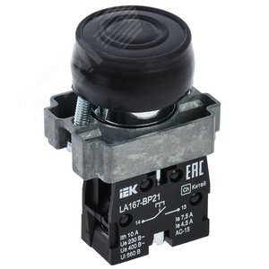 Изображение товара Кнопка LA167-BP21 d=22мм 1з черная (шт)