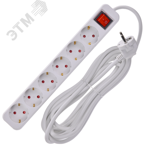 UMA Удлинитель У06К 6 мест 5м 3х1,5мм2 16А бел. IEK с кнопкой - фото 3