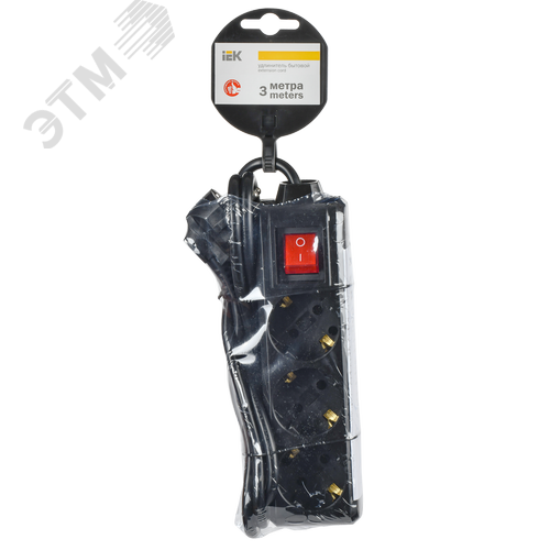 Удлинитель У03К 3 места с заземлением 3м 3х1мм2 16А 250В черный - фото 2