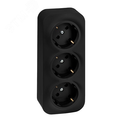 Розетка 3-местная для открытой установки с заземлением с защитными шторками с предварительным подключением 16А черный матовый QUTEO - фото 1