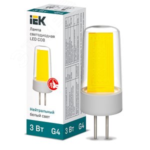 Лампа светодиодная COB капсула 3Вт 230В 4000К керамика G4 IEK LLE-COB-3-230-40-G4 IEK