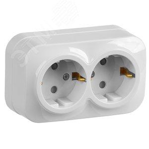 Изображение товара GLORY Розетка двухместная наружная с заземлением с защитной шторкой белая (шт)