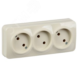Изображение товара GLORY Розетка трехместная наружная без заземления кремовая (шт)