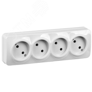 Изображение товара GLORY Розетка четырехместная наружная без заземления белая (шт)