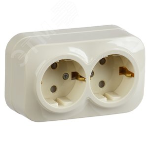 Изображение товара GLORY Розетка двухместная наружная с заземлением с защитной шторкой кремовая (шт)