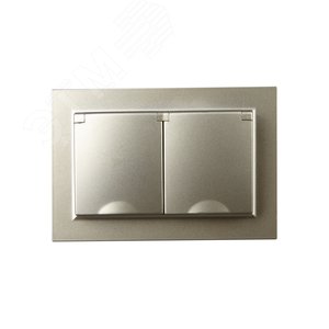 BRITE Розетка двойная с заземлением с защитными шторками и крышкой 16А в сборе IP44 РСбш12-3-44-БрШ шампань - фото 2