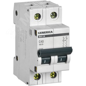 Выключатель автоматический двухполюсный 40А C ВА47-29 GENERICA  4.5кА MVA25-2-040-C IEK