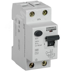 Выключатель дифференциального тока (УЗО) ВД1-63 2Р 50А 100мА GENERICA