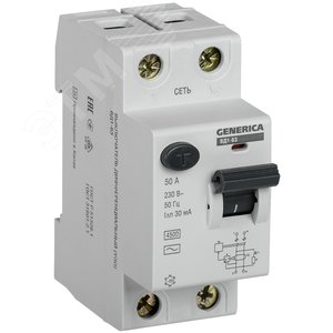 Выключатель дифференциального тока (УЗО) ВД1-63 2Р 50А 30мА GENERICA