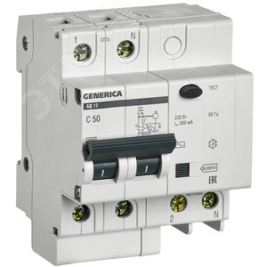 Изображение товара Выключатель автоматический дифференциальный АД12 2Р 50А 300мА GENERIC (шт)