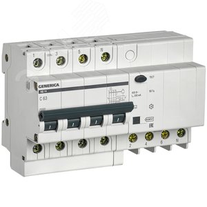 Изображение товара Выключатель автоматический дифференциальный АД14 4Р 63А 300мА GENERIC (шт)