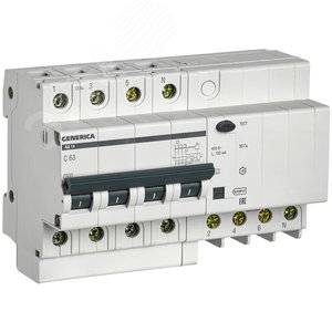 Изображение товара Выключатель автоматический дифференциальный АД14 4Р 63А 100мА GENERIC (шт)