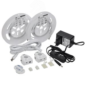 Изображение товара Комплект светодиодной подсветки ''Сделай сам'' (лента LED 2х1,2м LSR-2835WW60-4,8-IP20-12В + драйвер + 2 датчика движения) (шт)