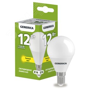Изображение товара Лампа светодиодная G45 шар 12Вт 230В 3000К E14 GENERICA (шт)