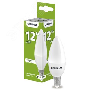 Лампа светодиодная C35 свеча 12Вт 230В 4000К E14 GENERICA LL-C35-12-230-40-E14-G IEK