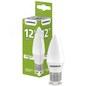 Лампа светодиодная C35 свеча 12Вт 230В 4000К E27 GENERICA